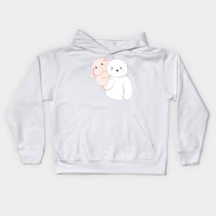 Bunny peek behind the bear Kids Hoodie